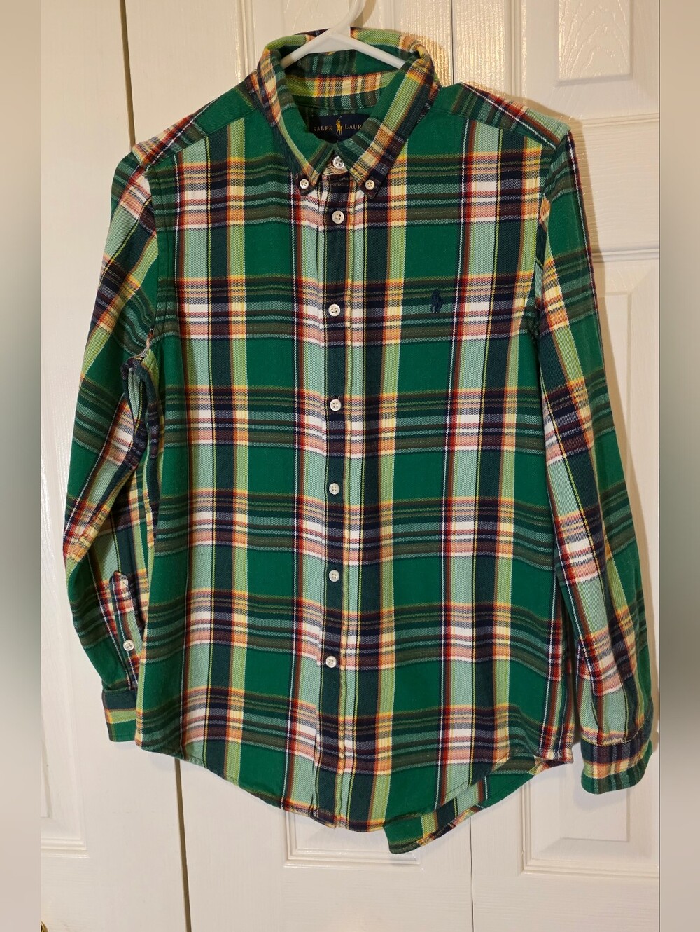Ralph Lauren Youth Plaid Cotton Oxford Shirt Green/Blue/Yellow 14-16 YLg